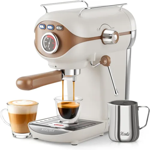 Vista 10 de XIXUBX Máquina de Espresso, Bomba de 20 BAR Control de Temperatura, Cafetera Espresso Compacta con Espumador de Leche al Vapor, Cafeteras