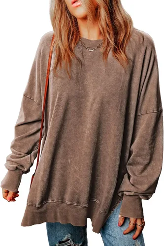 Vista 106 de SHEWIN Sudadera casual de manga larga con cuello redondo para mujer, ligera, holgada