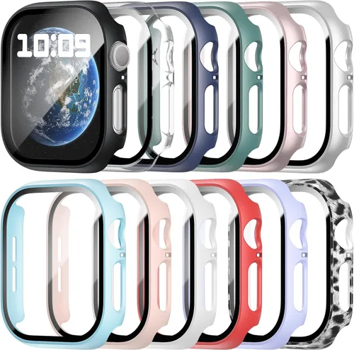 Vista 8 de HASDON Paquete de 12 fundas compatibles con Apple Watch de 1.575 pulgadas SE 3 SE 2 Series 6 5 4 SE con protector de pantalla de vidrio templado