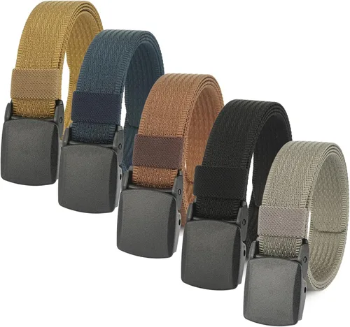 Paquete de 5 cinturones de nailon sin metal, cinturones de 1.25 pulgadas, ligeros, aptos para TSA, cinturón de plástico militar para exteriores,