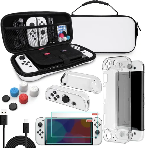 TIKOdirect Carrying Case for Switch OLED Model 2021, Accessories Kit with Clear Protective Cover, Screen Protectors, Thumb Grip Caps and USB