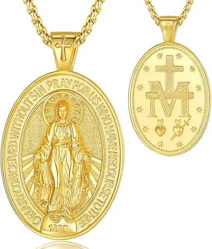 Vista 16 de EUDORA Medalla de plata de ley S925 con collar de San Patrono para mujeres A01-Saint Benedict Medalla