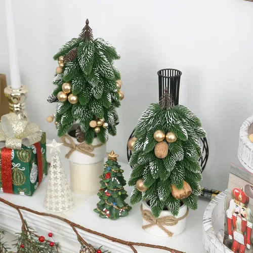 Vista 5 de 2 piezas de árbol de Navidad pequeño, piña de bayas doradas artificiales, mini decoración de árbol de Navidad de mesa, para bodas, vacaciones