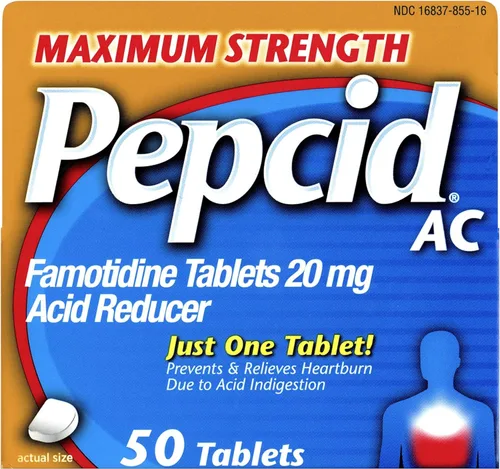 CSC 24 - Práctico paquete de 2 unidades Pepcid AC reductor de ácido de máxima fuerza para prevenir alivia la acidez estomacal tabletas de famotidina