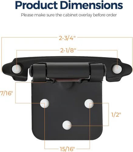 Vista 3 de Ravinte Paquete de 2 (1 pares) de bisagras superpuestas de gabinete de 1/2 pulgada, montaje facial semicerrante de cierre automático, accesorios