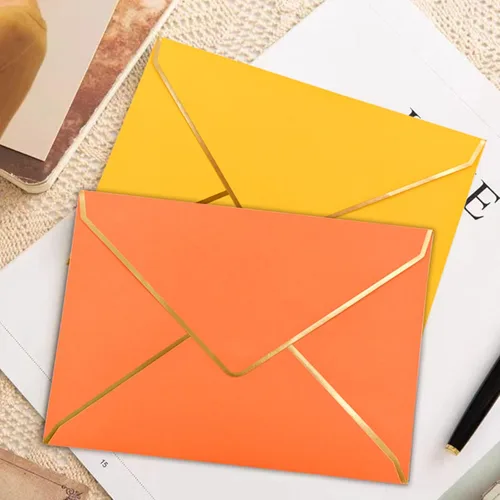 Vista 4 de VANRA Paquete de 150 sobres de invitación coloridos autoadhesivos A7, con solapa en V con borde dorado para tarjetas de felicitación de 5 x 7