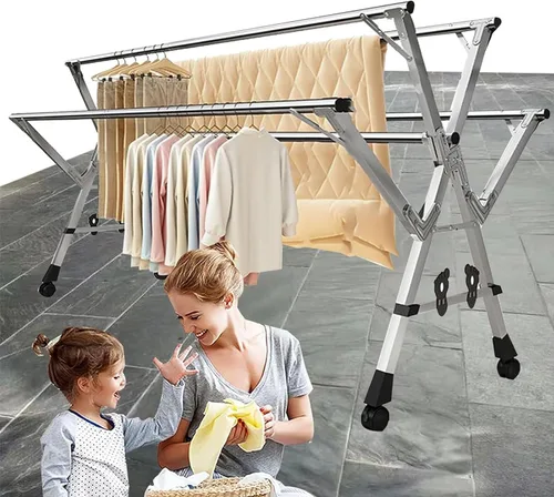Vista 4 de Collapsible Clothes Drying Rack Foldable with Wheels, Heavy Duty Stainless Steel Laundry Stand for Drying Clothes, Towels, and Linens.1.2,1.6m