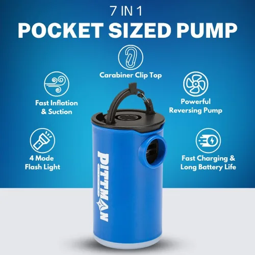 Vista 2 de Pittman - Mini bomba de aire y linterna, la bomba de aire pequeña perfecta para inflables, bomba de vacío de camping y viajes, pequeña bomba de aire