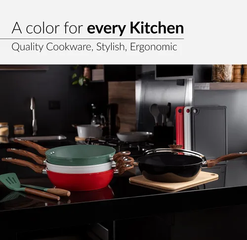 Vista 9 de Phantom Chef Wok de 11 pulgadas de profundidad de 5 cuartos de galón, revestimiento de cerámica antiadherente de cuerpo de aluminio, con mango suave