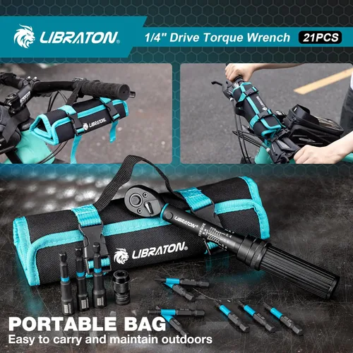 Vista 7 de LIBRATON Llave dinamométrica para bicicleta, 1/4", 2-14 Nm, llave dinamométrica de engranaje de 72 dientes, juego de llaves de torsión de micro clic