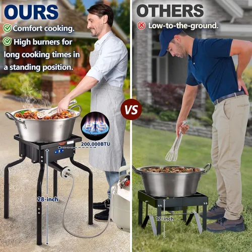 Vista 7 de ARC - Estufa de propano de 200,000 BTU con patas extraíbles, con 25 pulgadas, 41 cuartos de galón, resistente, Cazo para carnitas, gran wok