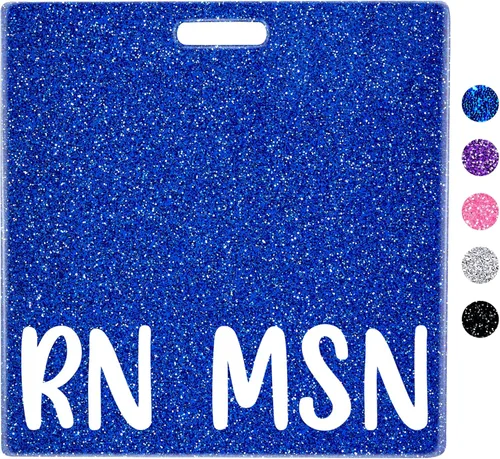 Plifal RN MSN - Tarjetero para tarjetas de identificación horizontales, purpurina azul, accesorios de enfermería y maestría en ciencias en