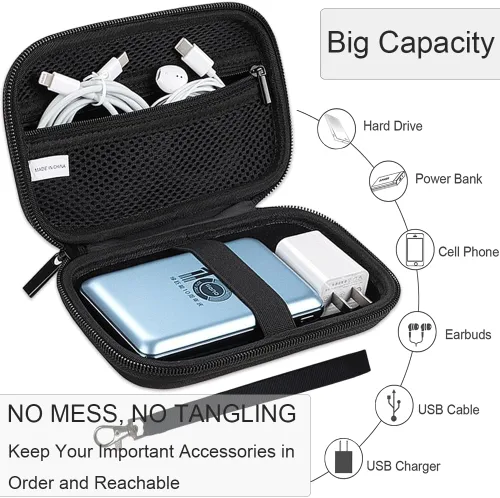 Vista 3 de CAAORDKSO Estuche organizador electrónico de viaje duro, bolsa organizadora de accesorios electrónicos para disco duro externo, banco de energía