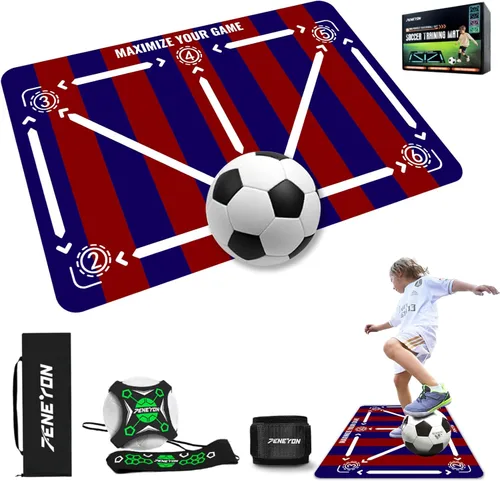 Vista 8 de Soccer Training Mat with Adjustable Soccer Trainer - Non-Slip Soccer Training Equipment for Kids Youth to Boost Speed, Strength & Coordination