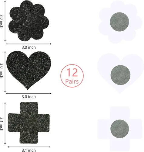 Vista 4 de FJYQOP Cubiertas para pezones, calcomanías para pezones con diseño múltiple, pétalos de pecho adhesivos desechables, cubiertas para pezones