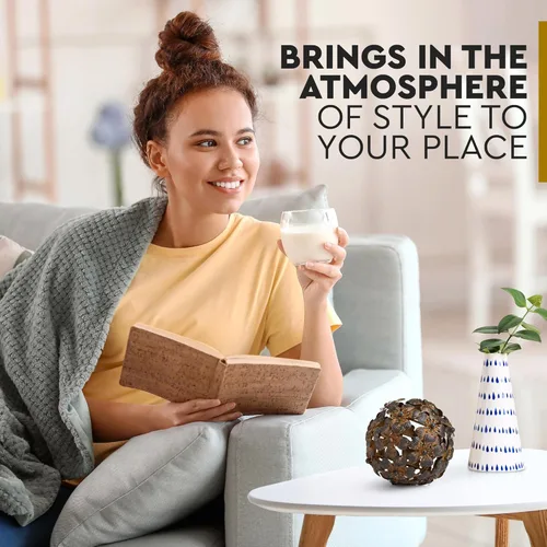 Vista 2 de Everydecor Esfera decorativa de metal para decoración del hogar, marrón antiguo, pintada a mano, bolas decorativas modernas para sala de estar