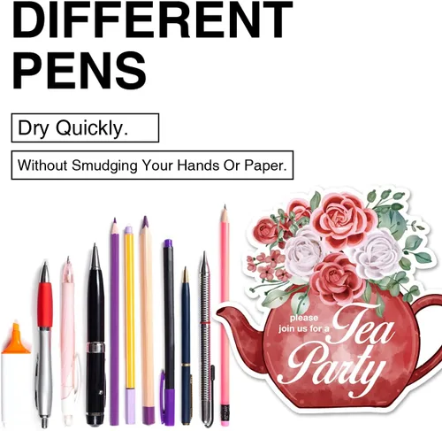 Vista 4 de Invitaciones florales para fiesta de té con sobres, juego de 20 invitaciones en forma de tetera alta en forma de tetera para cumpleaños, baby