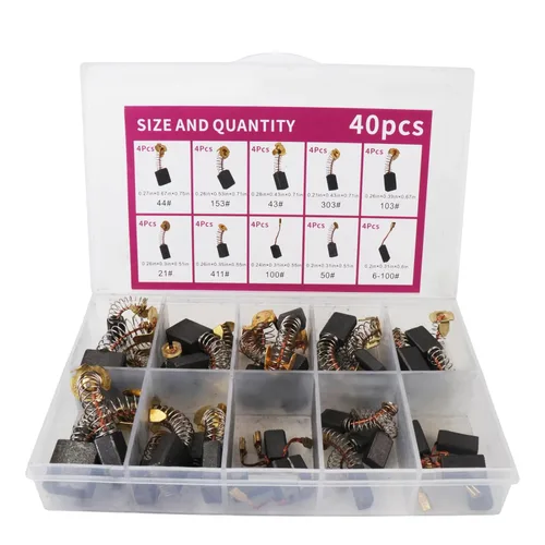 Cepillos de Carbono para Motor Eléctrico 40Pcs 10 Modelos Diferentes de Cepillos de Carbono Adecuados para el Mantenimiento de Motores con Cepillos