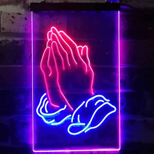 Vista 2 de ADVPRO Praying Hands Home Display Dual Color LED Neon Sign Blue & Red 8.5" x 12" st6s23-i3264-br