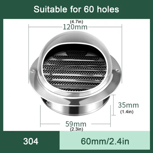 Vista 3 de Stainless Steel Chimney Cowl Cap,Round Wall Vent Outlet Cover,Range Hood Exhaust Pipe Air Outlet,Exterior Wall Windshield Rainproof Ventilating
