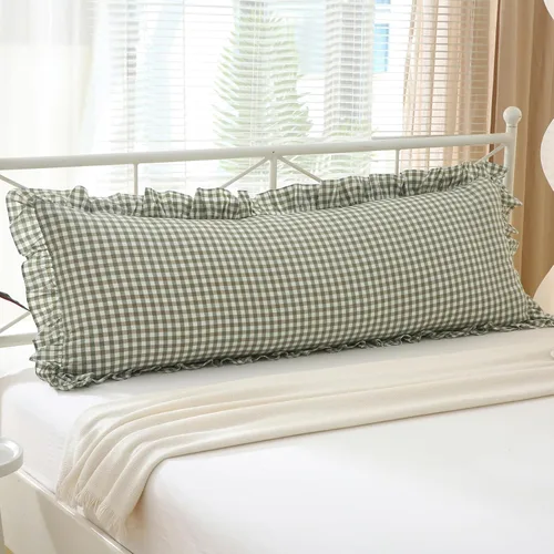Vista 59 de Paquete de 2 fundas de almohada europeas a cuadros azul polvoriento, blanco, a cuadros, 100% algodón lavado, a cuadros, estilo francés, rústico