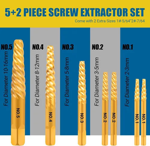 Vista 3 de Juego de 7 piezas de extractor de tornillos dañados, extractor de pernos fácil de quitar con adaptador de cambio rápido para quitar fácilmente