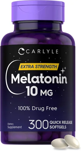 Carlyle Melatonina 10 mg | 300 cápsulas blandas | Apoyo de fuerza extra para adultos | Suplemento sin OMG, sin gluten