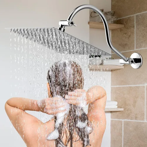 Vista 7 de Brazo de extensión de cabezal de ducha curvado ajustable de latón macizo de 16 pulgadas, extensor de brazo de ducha flexible de altura y ángulo