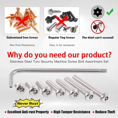 Vista 5 de Hilitchi Tornillos de seguridad Torx de cabeza de botón M6 Tornillos de acero inoxidable a prueba de manipulaciones w T30 Bit (M6x16-50PCS)