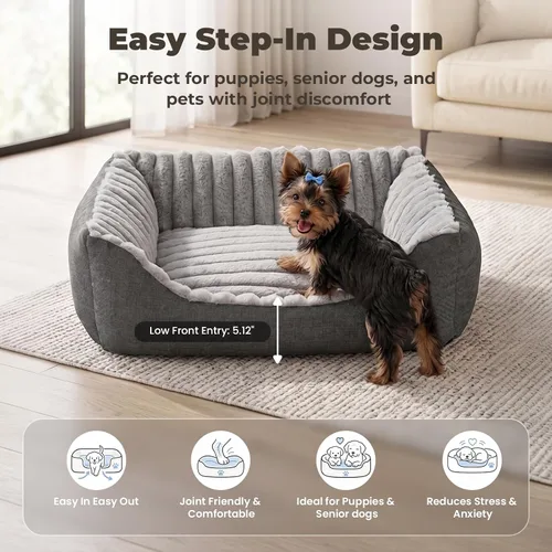 Vista 2 de Avont Dog Bed for Small Pets, Plush Foam, Washable, Low Entry, Grey