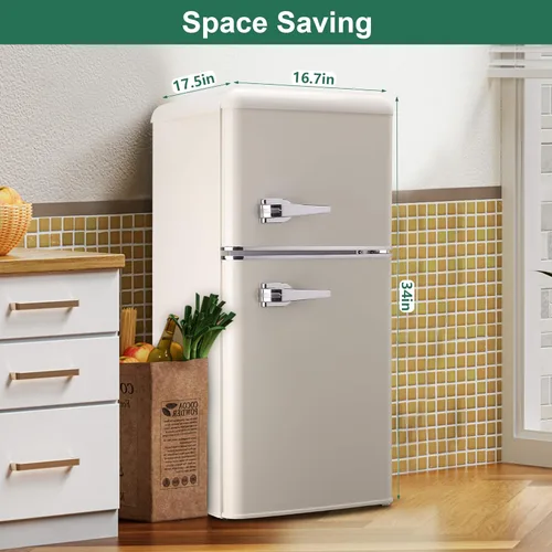 Vista 8 de Minirefrigerador retro pequeño, 3.2 pies cúbicos con congelador de estilo vintage compacto de 2 puertas con termostato ajustable de 7 niveles