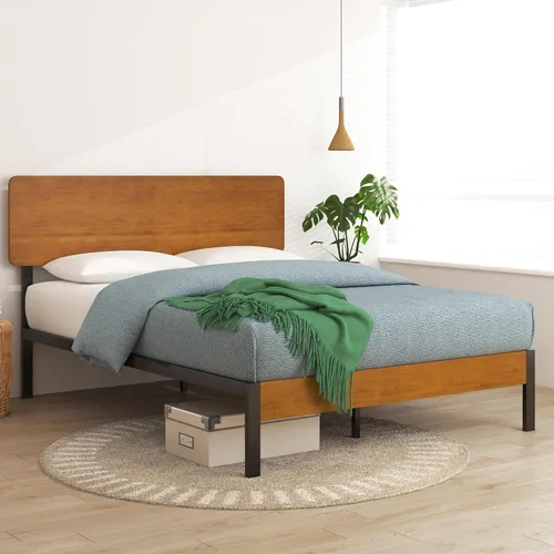 ZINUS Olivia - Marco de cama de plataforma de metal y bambú, no necesita somier, soporte de listones de madera, fácil de montar, tamaño individual