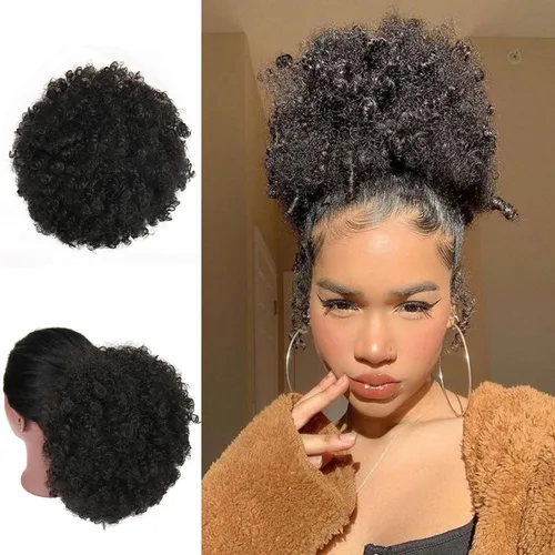 Vista 7 de Extensión de cola de caballo afro con cordón para mujeres negras, extensión de cola de caballo corta afro rizada, moño de cola de caballo rizada