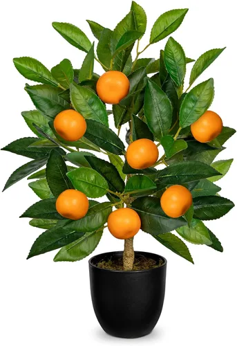 Vista 10 de Plantas artificiales en maceta de 15.7 pulgadas, limonero artificial, árbol de cítricos con maceta negra, plantas de imitación