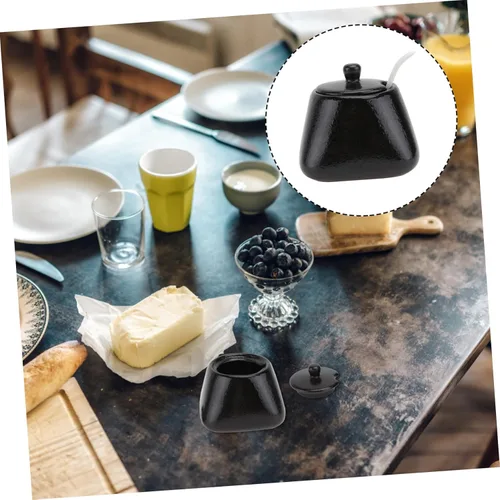Vista 3 de Cabilock Juego de tarros de cerámica para especias, recipiente de almacenamiento de cocina, tarros de condimentos, cucharas, organizador