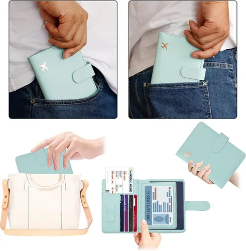 Vista 7 de Melsbrinna - Funda para pasaporte, ranuras para tarjetas, bonita funda para pasaporte para mujereshombres, resistente al agua con bloqueo RFID, Aqua