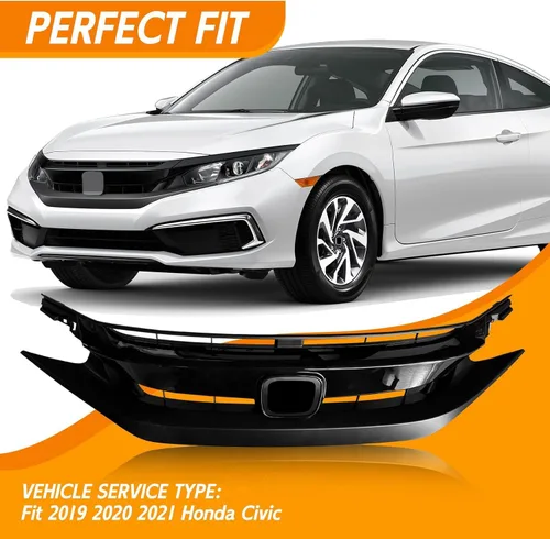 Vista 5 de YLT AUTO Rejilla delantera de malla negra mate para defensa delantera Compatible con Honda Civic 2019 2020 2021