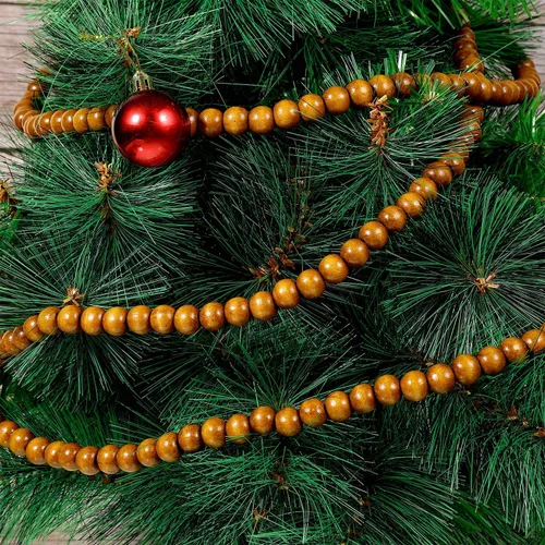 Vista 7 de Guirnalda de cuentas de madera de Navidad, guirnalda de cuentas de madera, decoración de árbol de Navidad para recuerdos de vacaciones, 12 pies