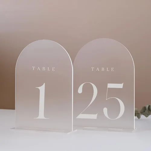 Vista 17 de JINMURY Números de mesa de arco esmerilado para recepción de boda, paquete de 10 piezas de 5x7" Signos acrílicos de arco esmerilado con soporte