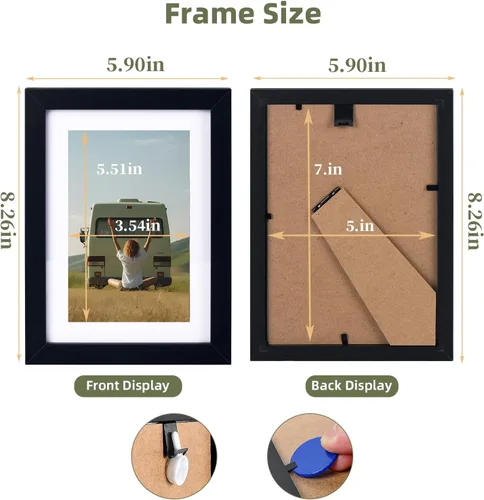Vista 4 de HappyHapi 5x7 Picture Frames, 2 Pack Photo Frames, Display Pictures 5x7 without Mat or 4x6 with Mat, Wall Hanging Photo Frame or Tabletop Display