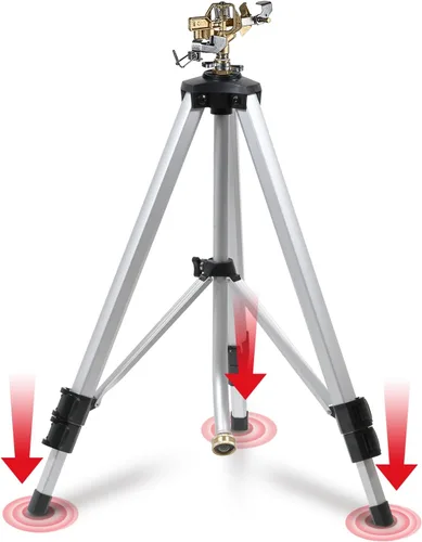 Vista 8 de YAMATIC Aspersor de impacto en base de trípode ajustable, área grande de 360 grados, rociador pulsador ajustable resistente para riego de césped