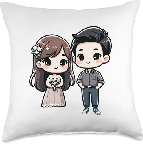 Vista 4 de Happily Ever After Designs Linda almohada de dibujos animados para parejas casadas, 16 x 16 pulgadas, multicolor