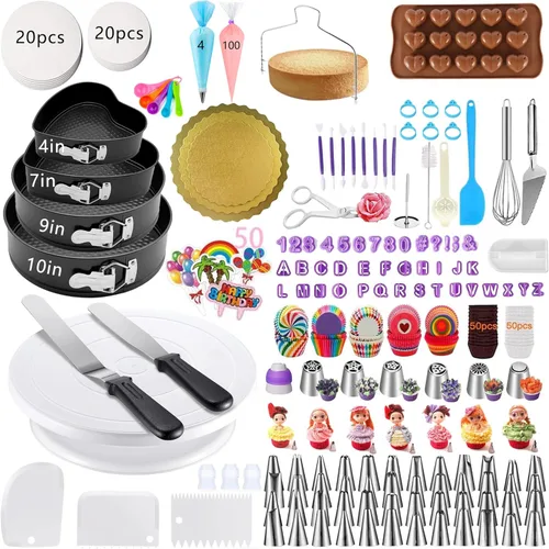 Vista 7 de Kit de suministros de decoración de pasteles, 240 piezas, tocadiscos para pasteles, 100 bolsas de tubería, 100 forros desechables para cupcakes, 24
