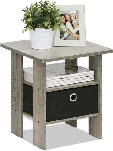 Vista 21 de Mesa de noche con cajón Furinno, Madera, Marrón oscuro/Negro