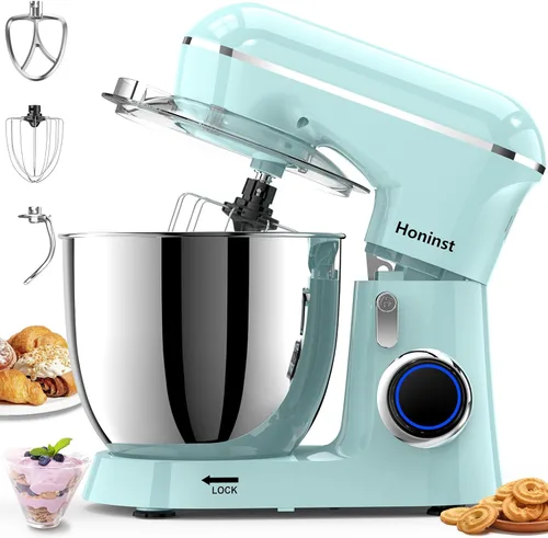 Vista 13 de Honinst Batidora de pie, 6.5 cuartos de galón de 10 velocidades con cabezal inclinable, batidora de cocina 3 en 1 con tazón, gancho para masa, Beige