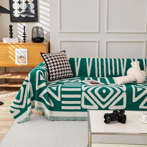 Vista 17 de VClife Funda bohemia de felpilla para sofá, apta para mascotas, gruesa, beige, crema, blanco, a cuadros, triangular, con borlas, agradable a