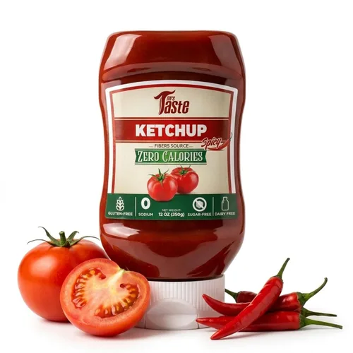 Mrs Taste Ketchup picante sin azúcar, cero calorías, cero sodio, cero azúcar, alto en fibra, apto para dieta cetogénica, apto para dieta paleo