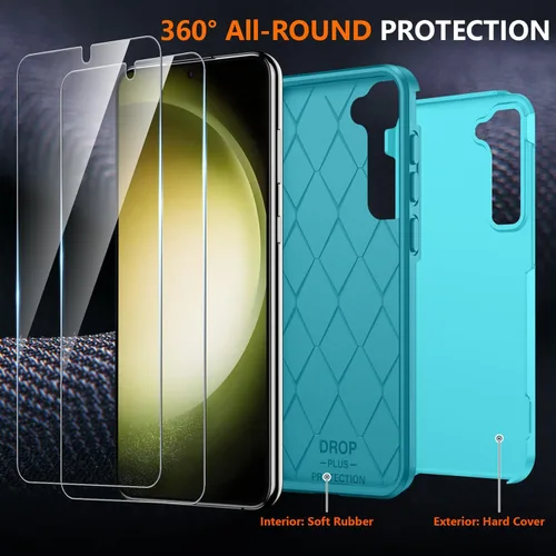 Vista 5 de SPIDERCASE Funda para Samsung Galaxy S23 protección contra caídas de grado militar de 10 pies paquete de 2 protector de pantalla de vidrio templado