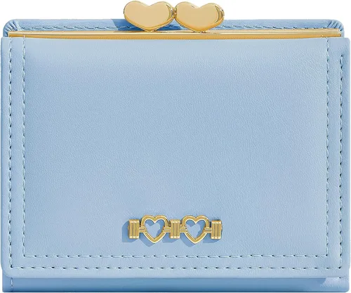 YINHEXI Cartera para mujer, bonita cartera para mujer, tarjetero pequeño triple con bloqueo RFID, bonita cartera pequeña de cuero con bolsillo para