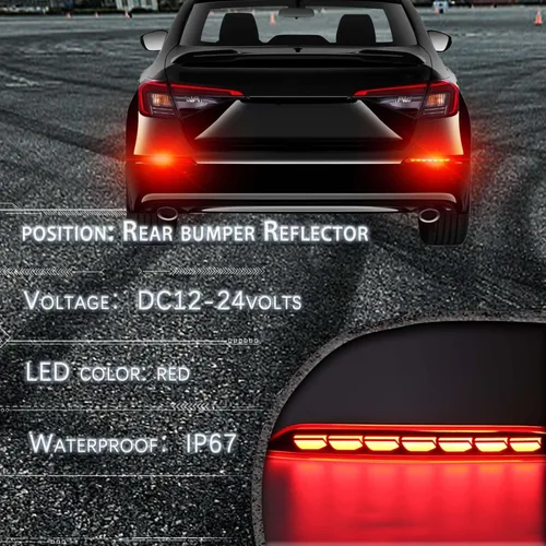 Vista 6 de Kit de ensamblaje de luz de reflector LED de lente roja para parachoques trasero y antiniebla para Honda Civic Hatchback 2022-2024, luz de señal